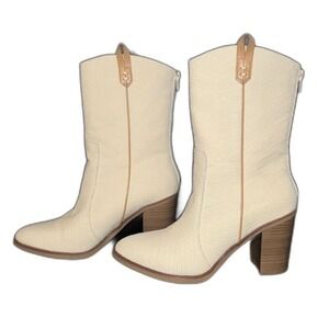 NEW MIA Ceesea Textured Ivory White Heeled Western Snake Boot Women's 7.5 Bridal